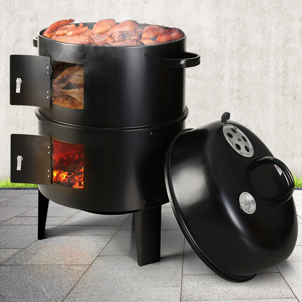 3-in-1 Charcoal BBQ Grill & Smoker Portable Outdoor Roaster