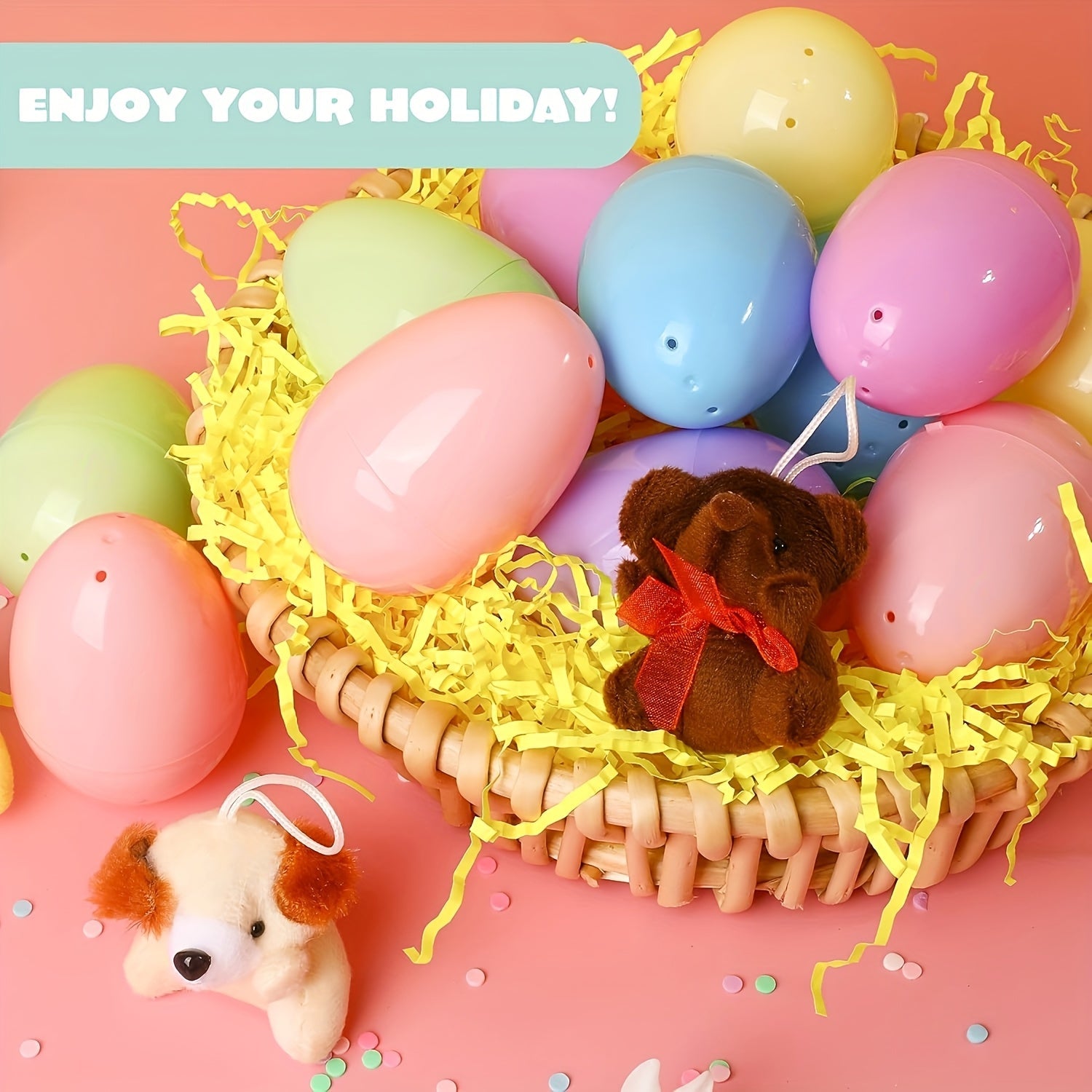 Colorful Plastic Easter Eggs with Mini Plush Toys