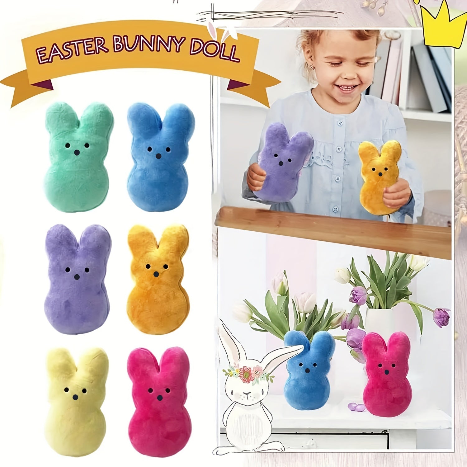 6Pcs Easter Bunny Plush Toy Set For Kids
