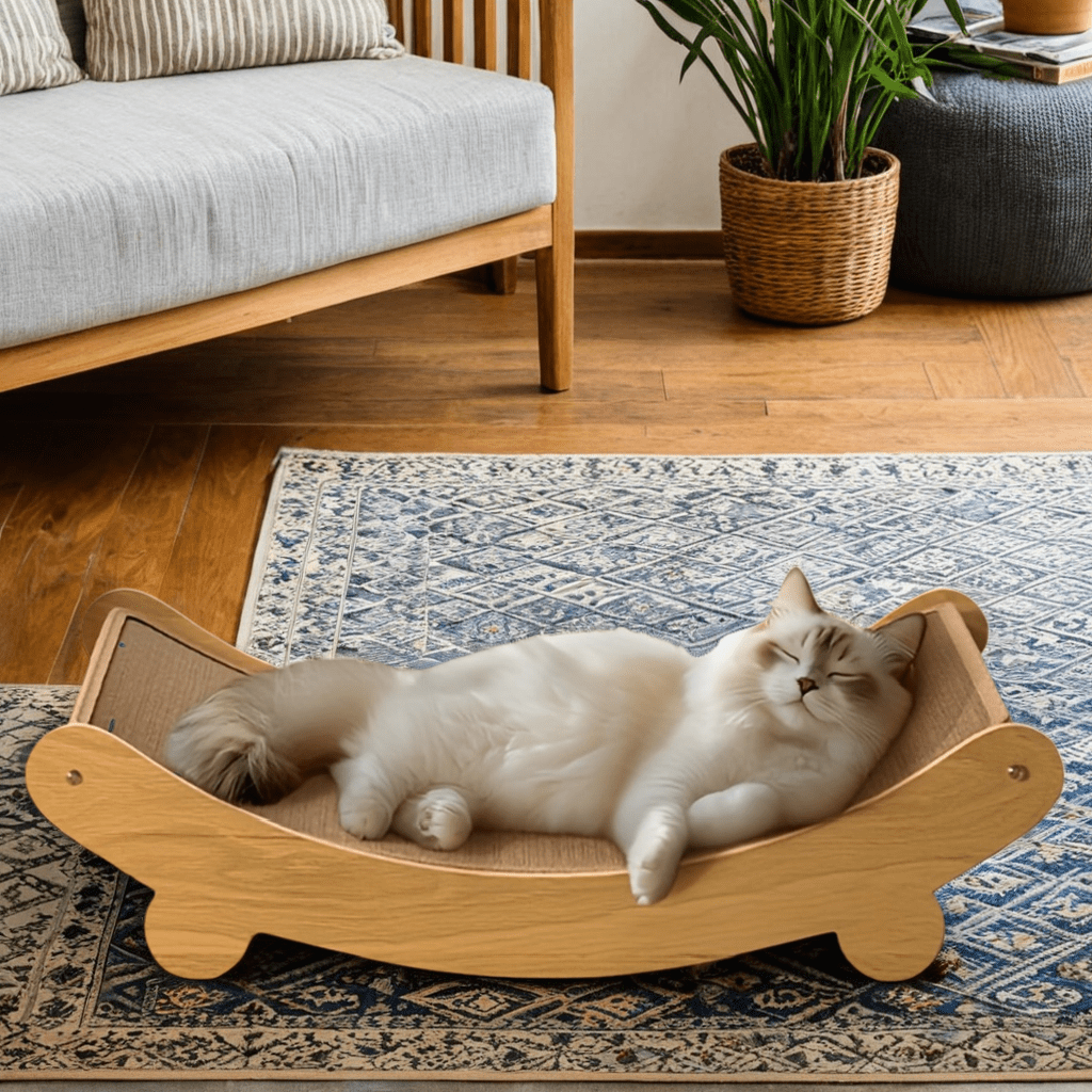 Space-Saving Wooden Cat Scratcher Tower For Cats