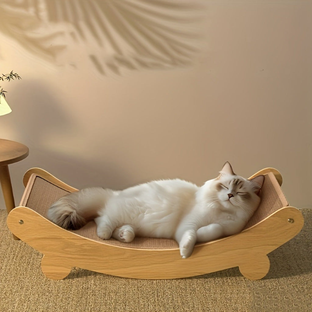 Space-Saving Wooden Cat Scratcher Tower For Cats