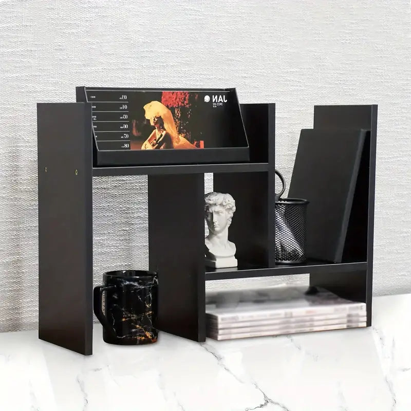 Adjustable Wood Bookshelf: Classic Desk Organizer & Storage Rack