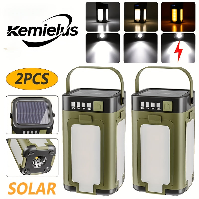 2-Pack Camping LED Lights – Solar Foldable Tent Lamp with 6 Modes