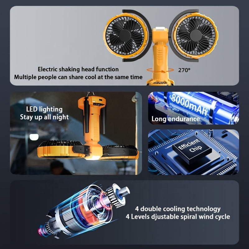Dual Head Outdoor Camping Fan with Power Bank