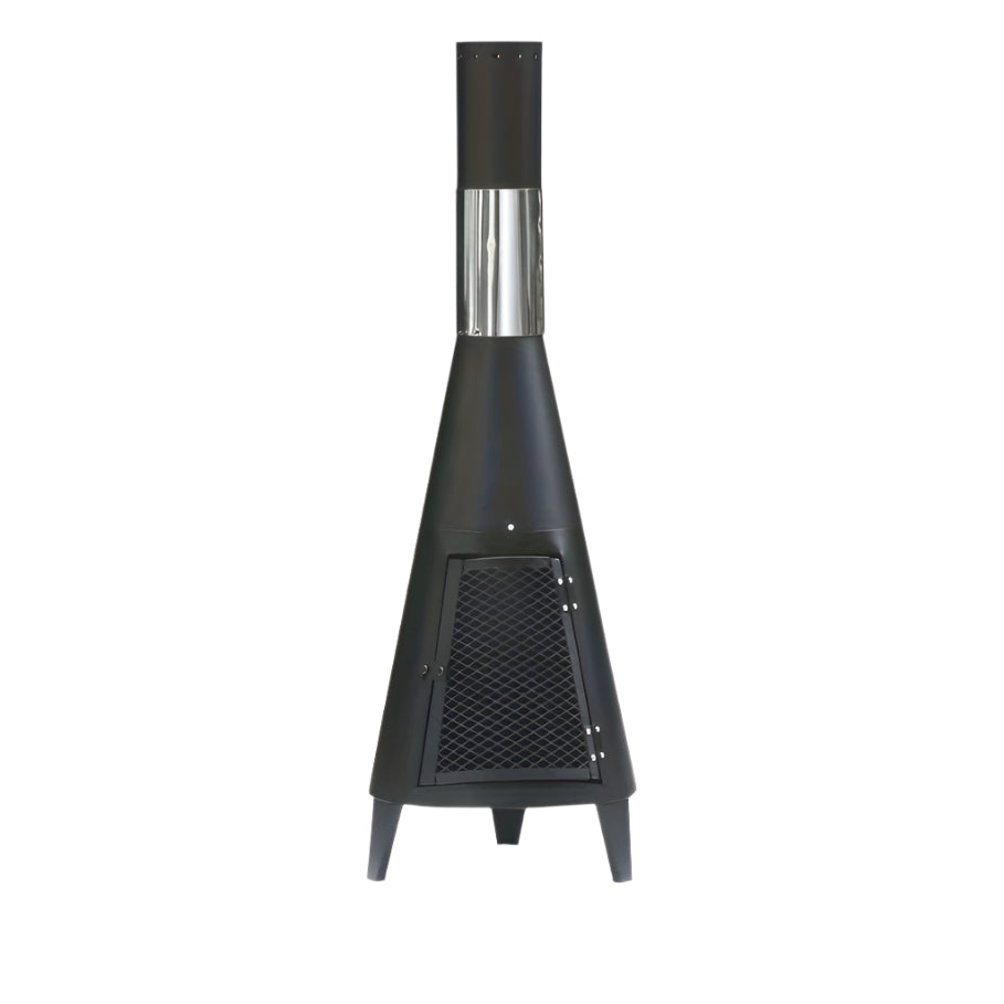 Outdoor Chimney Fireplace with Mesh Door Black Steel