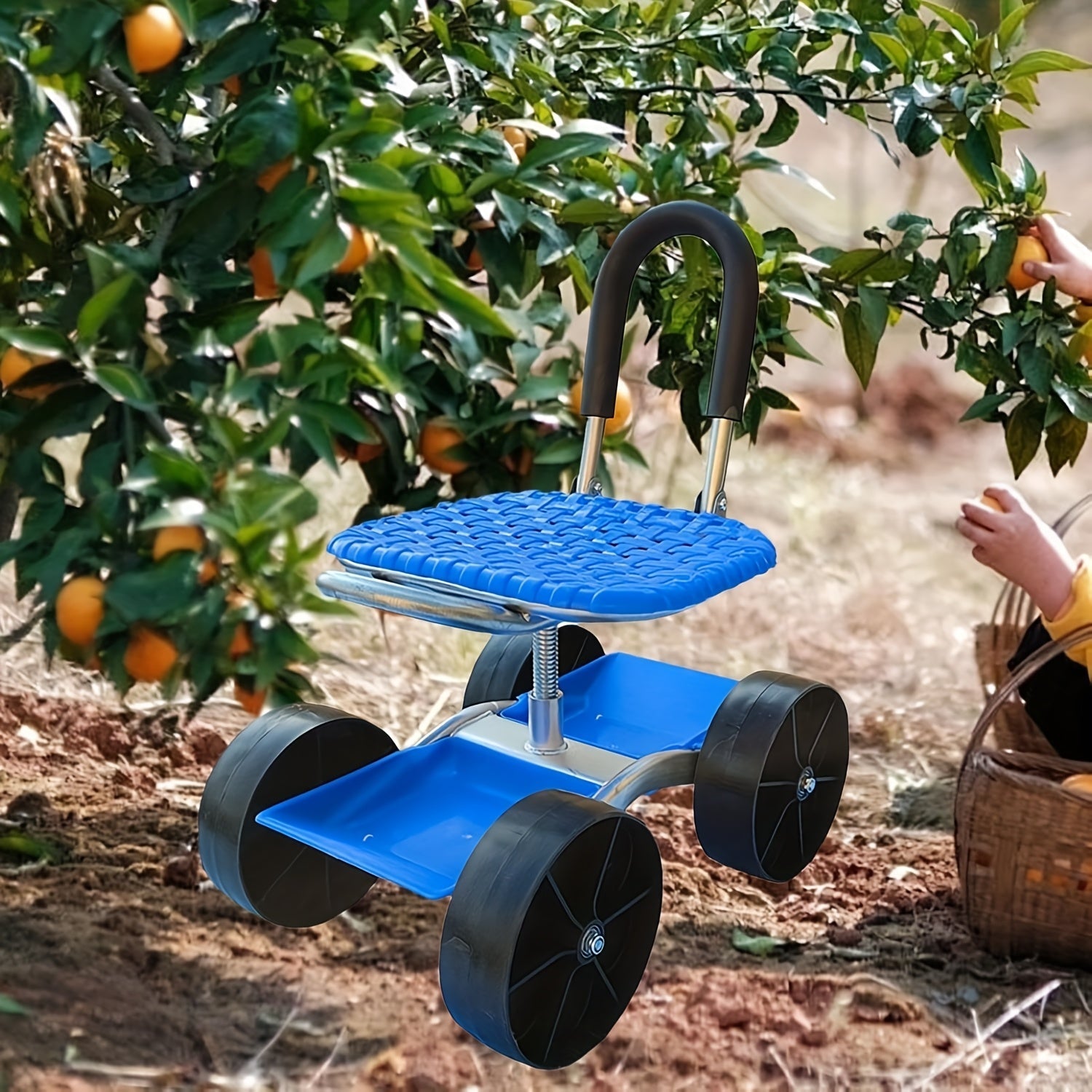 4-Wheel Rolling Garden Chair Swivel Seat