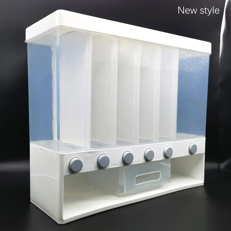 1pc Wall-Mounted Multi-Grid Food Dispenser - Large Capacity Rice Bucket