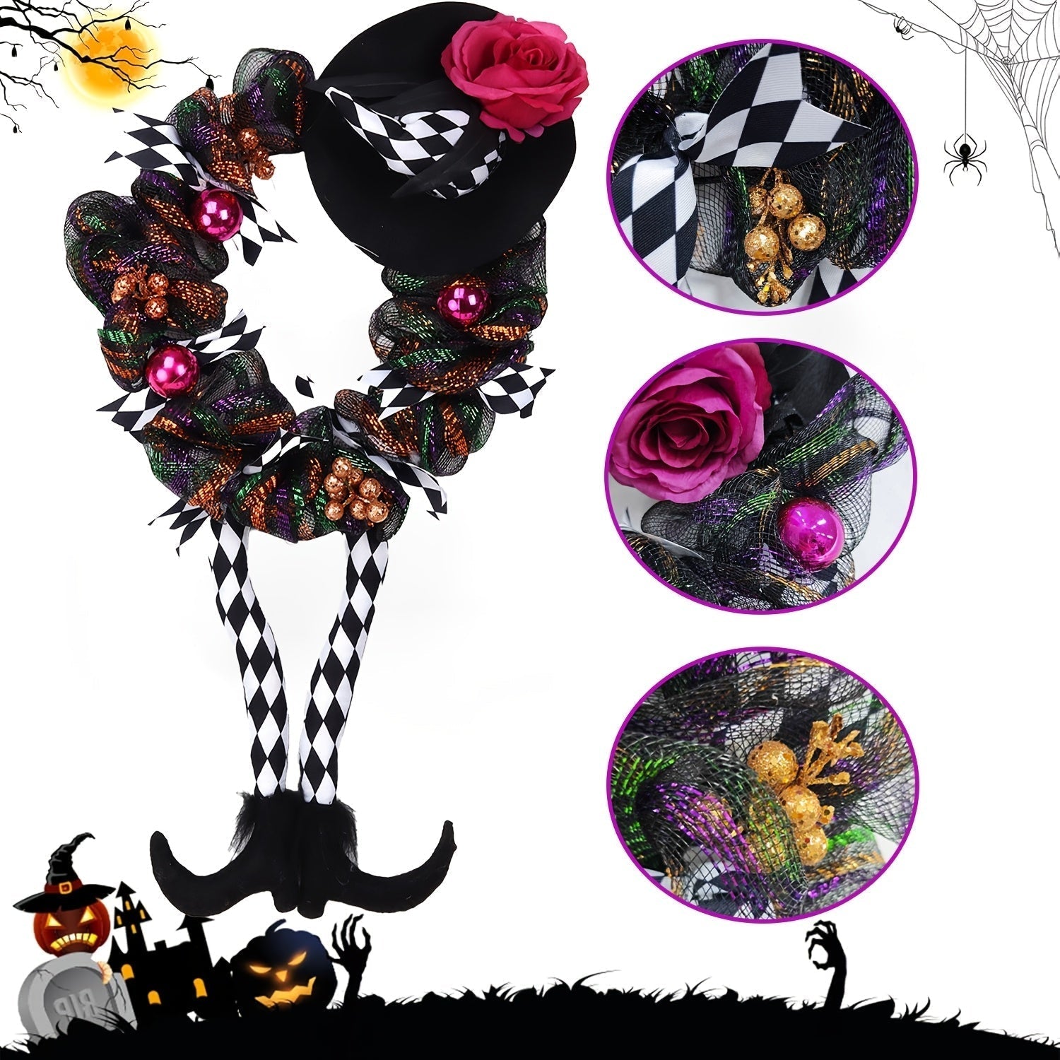 Halloween Witch Wreath with Hat and Legs