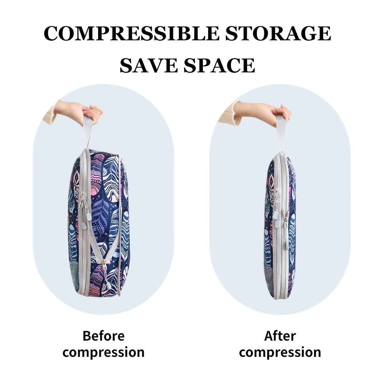 Feather Print Travel Compression Bag Set Organizer