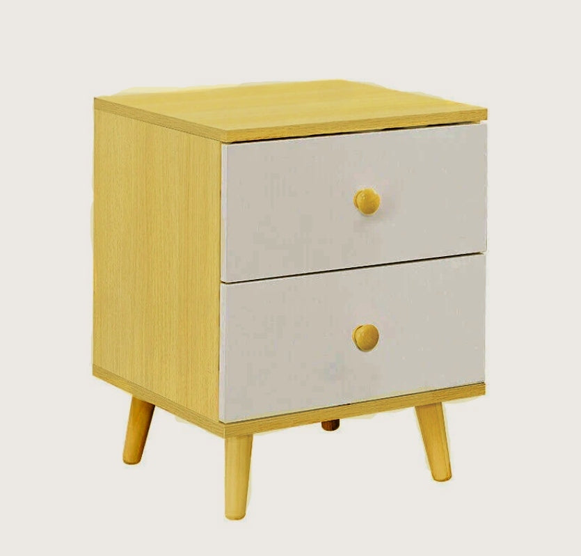 Wooden Bedside Cabinet With Two Drawers And Sturdy Legs