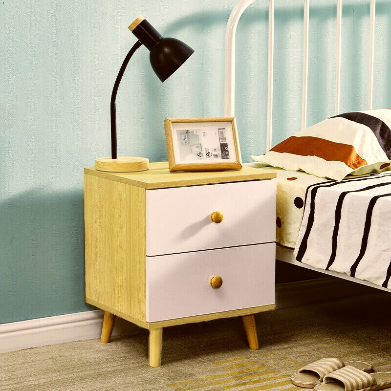 Wooden Bedside Cabinet With Two Drawers And Sturdy Legs