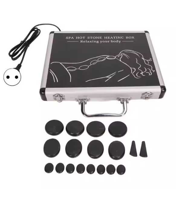 18Pcs Heated Basalt Massage Stones With Warmer Box(Black)