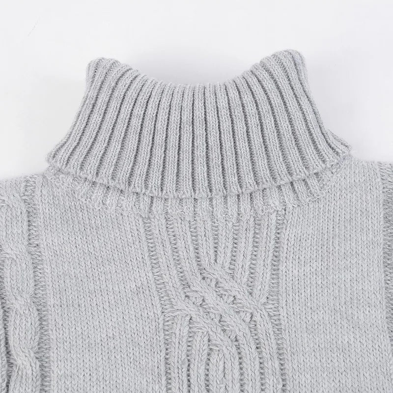 Men's Turtleneck Warm Pullover Knitted Sweater (Light Grey)