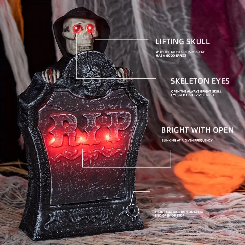 Halloween Cemetery Grave Marker with Red LED Eyes