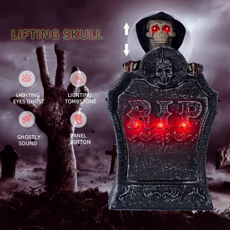 Halloween Cemetery Grave Marker with Red LED Eyes