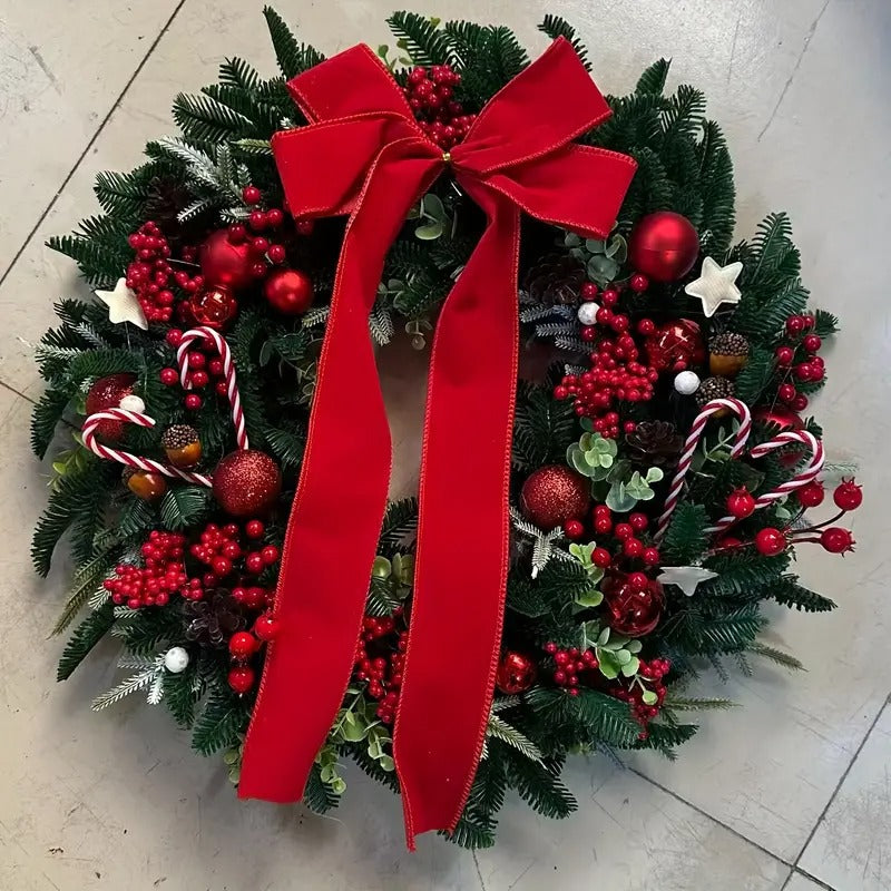 Artificial Christmas Wreath with Red Bow