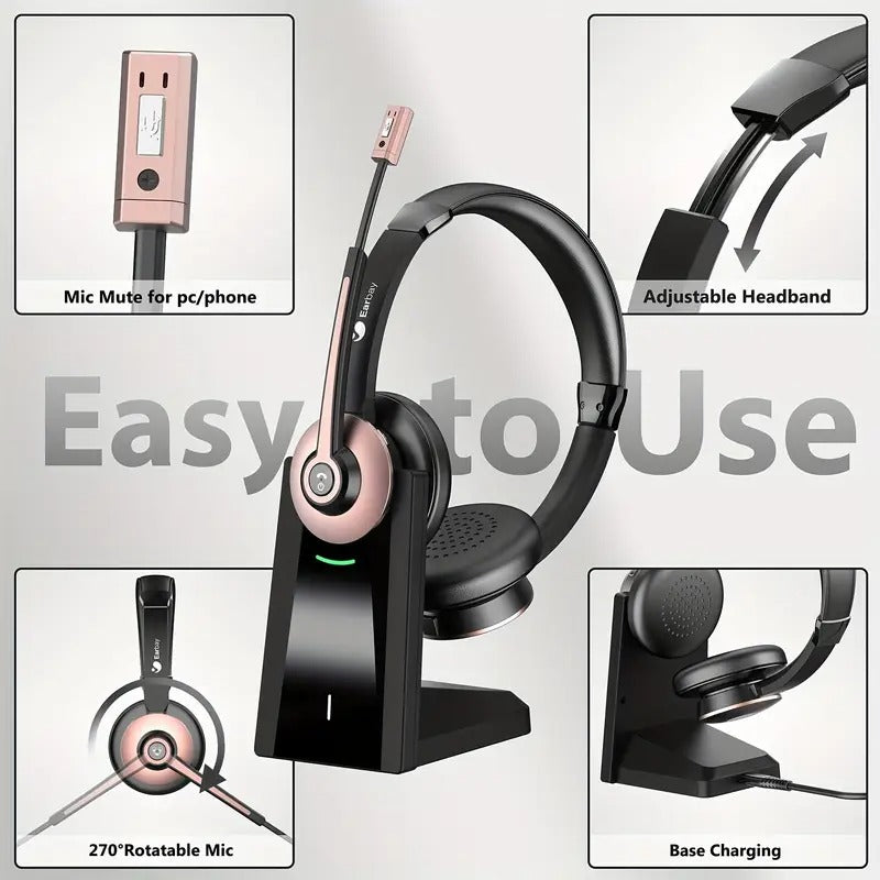 Wireless Headset with Mic and Charging Dock