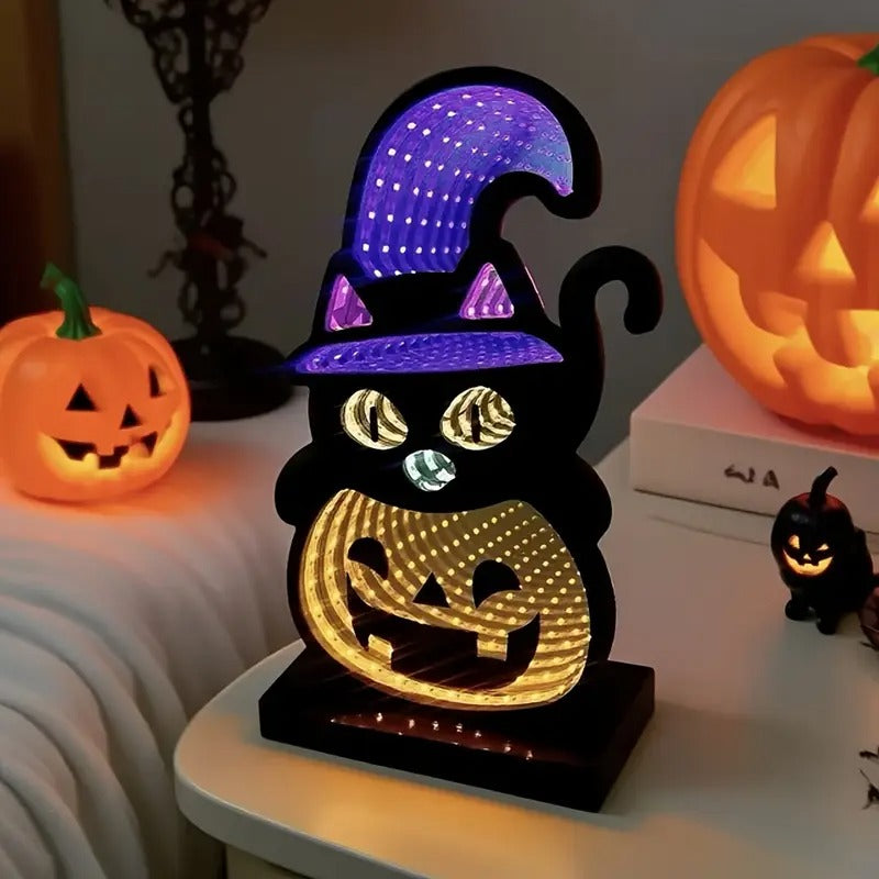 LED Infinity Mirror Halloween Devil Cat