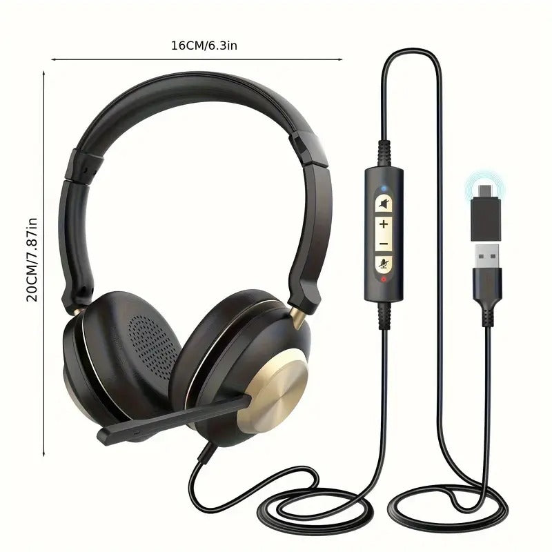USB Wired Headset with Noise-Canceling Mic