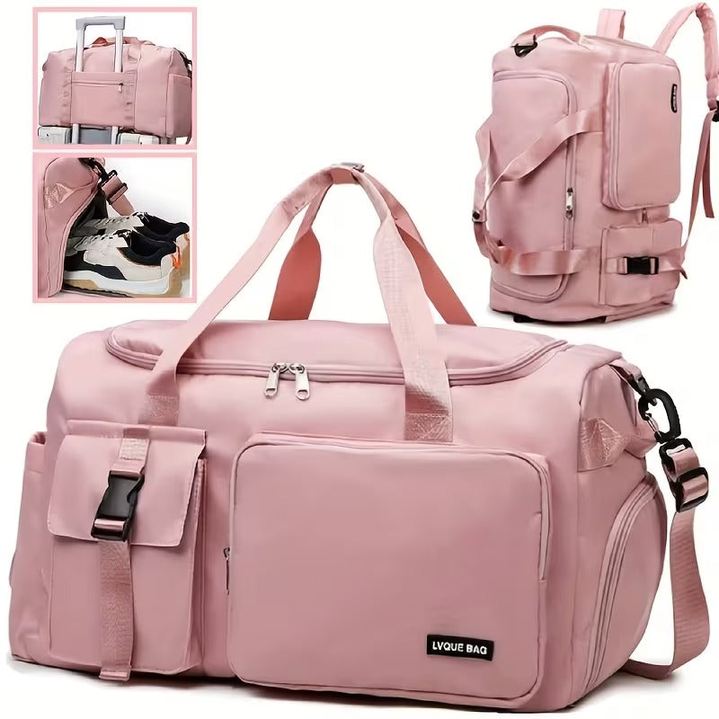 Pink Nylon Duffel Bag for Travel and Gym