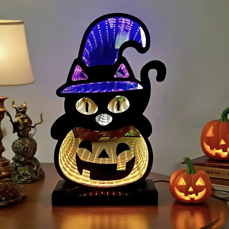 LED Infinity Mirror Halloween Devil Cat