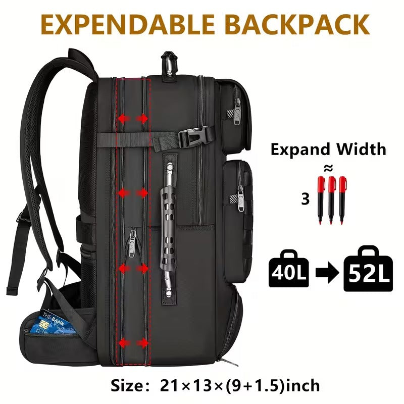 Expandable Travel Backpack with USB Charging Port