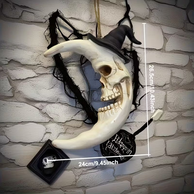 Skull Moon Hanging Halloween Decoration with Witch Hat