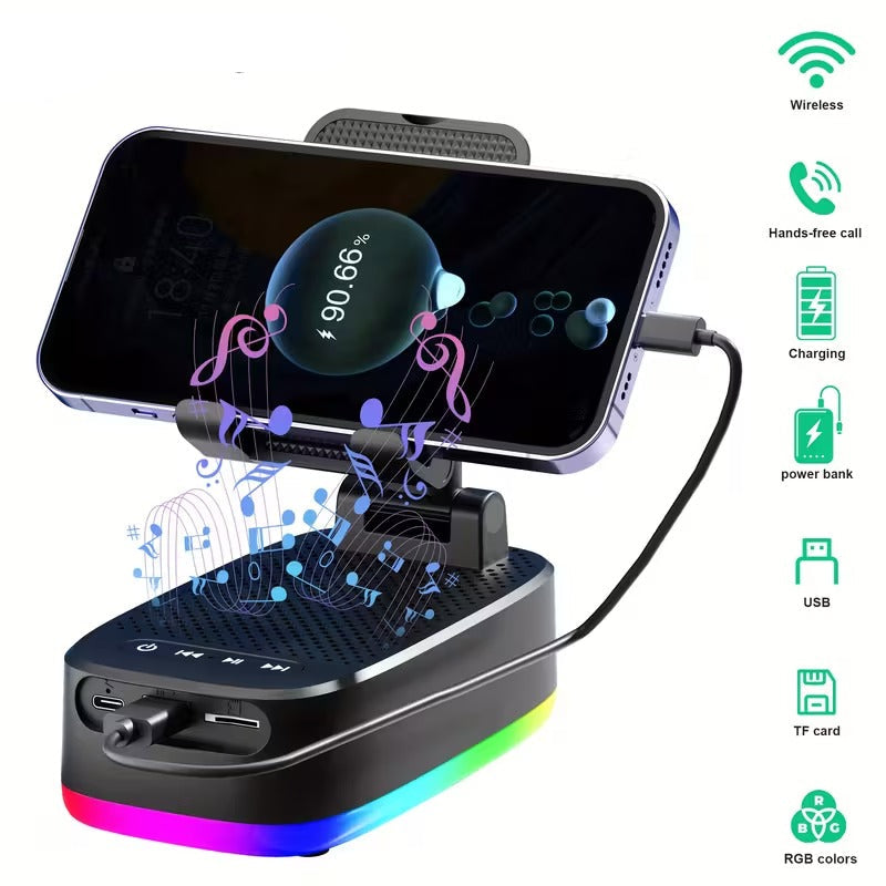 Wireless Speaker with Phone Holder and Power Bank