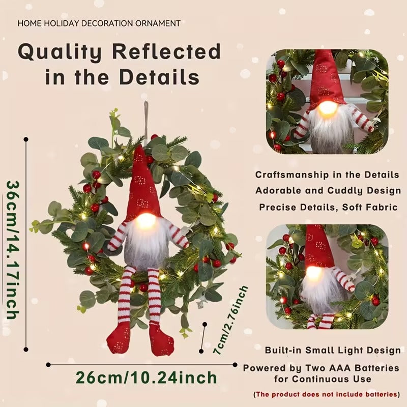 Christmas Gnome Wreath LED Wall Hanging Decor