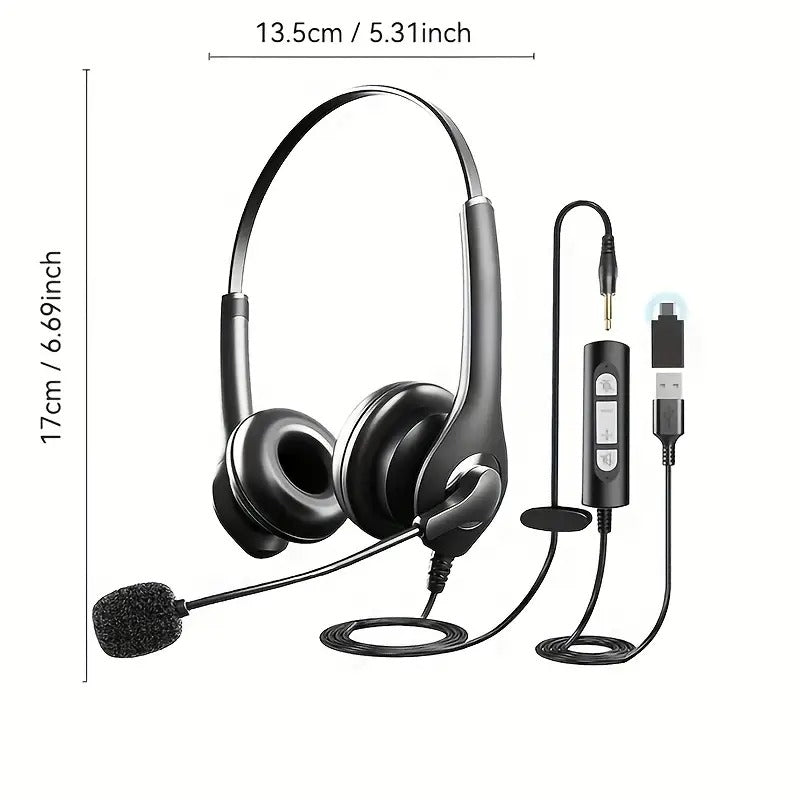 Wired Headset with Dual Noise Cancelling Mic for PC & Gaming