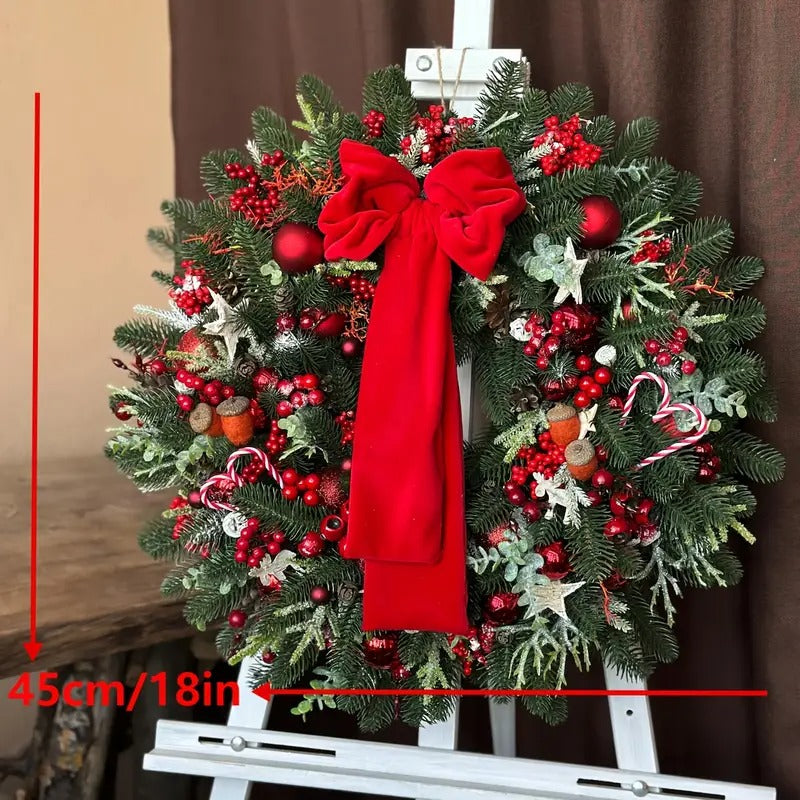Artificial Christmas Wreath with Red Bow