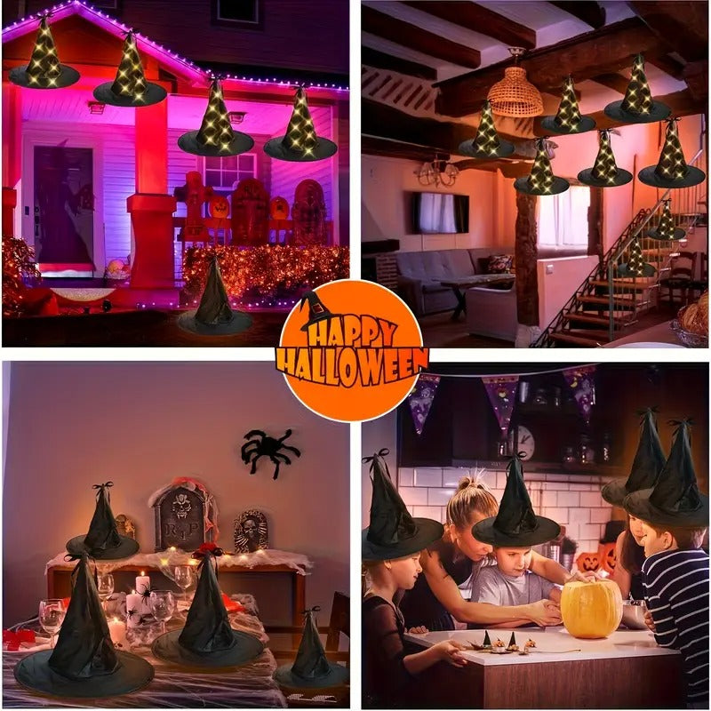 Glowing Hanging Witch Hats with Remote (8 Pack)