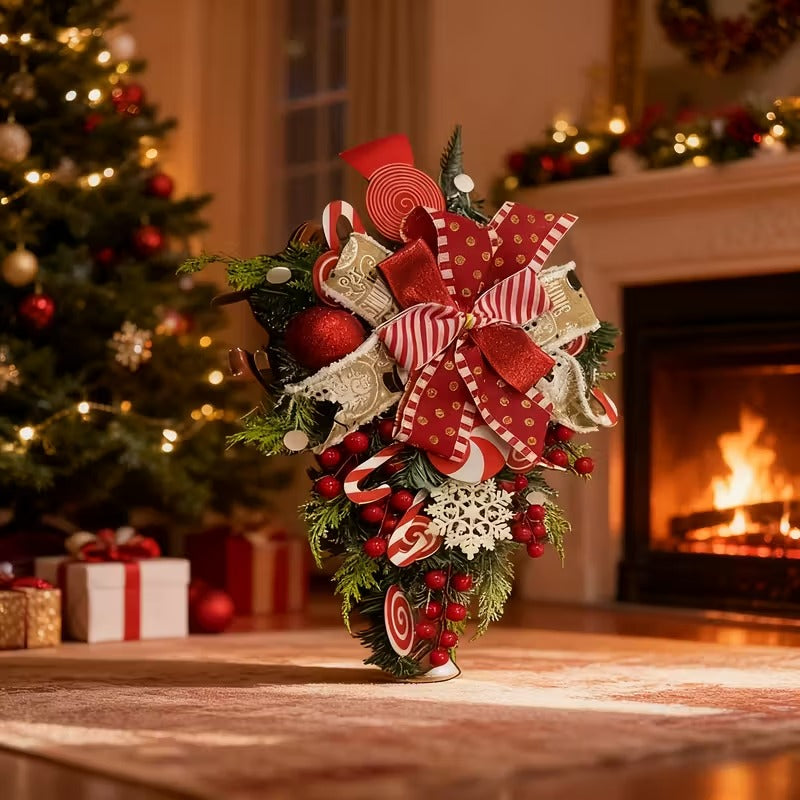 Candy Cane Christmas Wreath Red & White Ornament