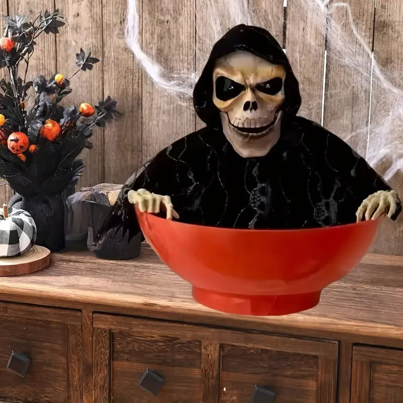 Halloween Skeleton Candy Plate with Witch Hat