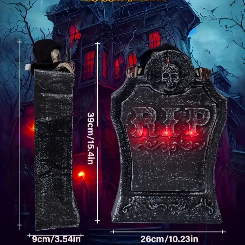 Halloween Cemetery Grave Marker with Red LED Eyes