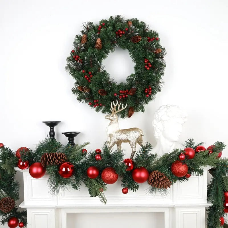 Classic Christmas Wreath with Pine Cones and Berries
