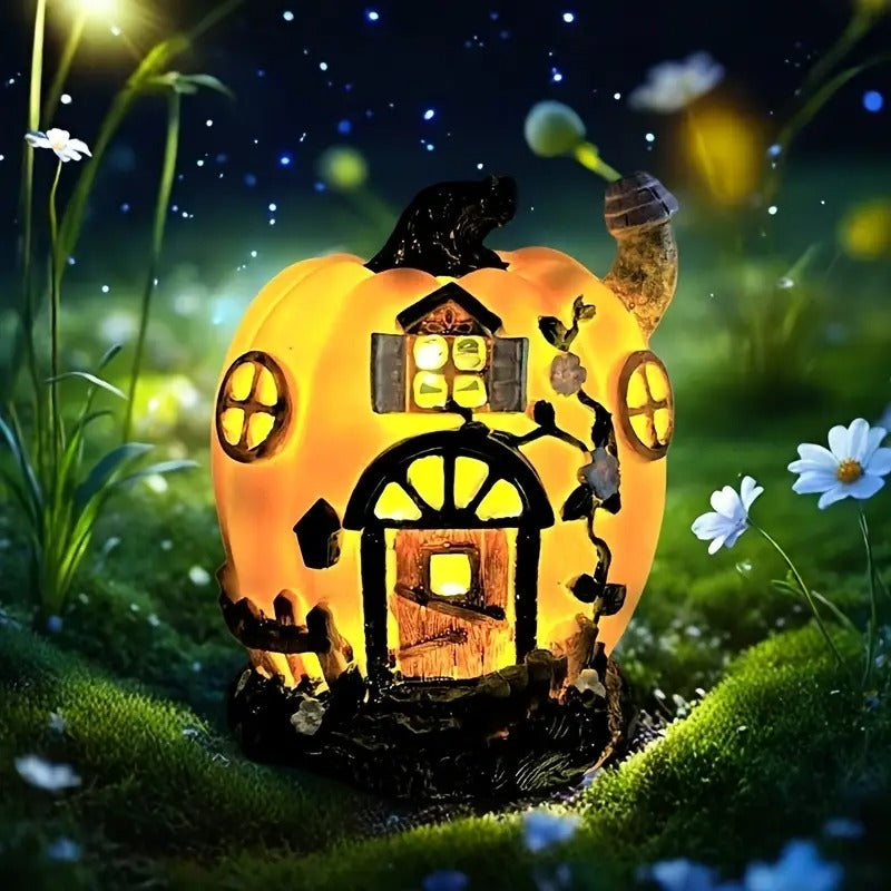 Solar Pumpkin House Outdoor Halloween Decor