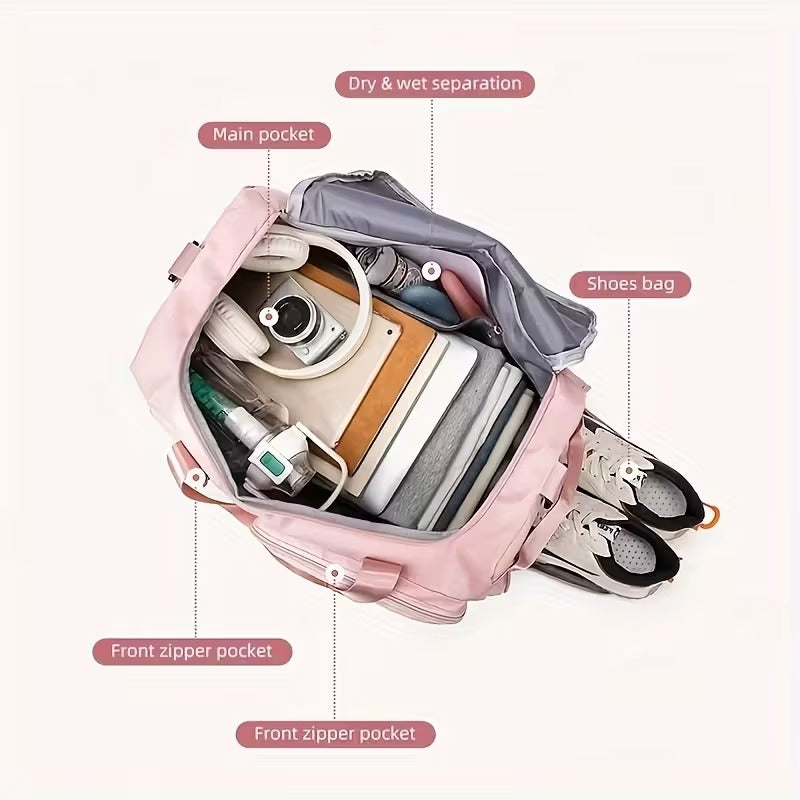 Pink Nylon Duffel Bag for Travel and Gym