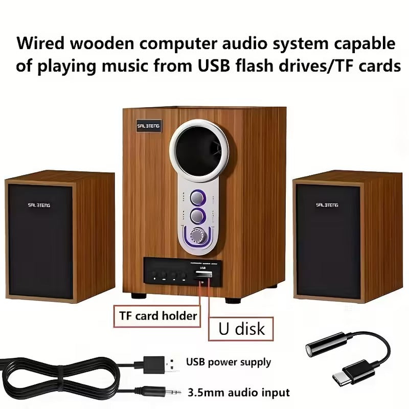 Wooden Subwoofer Stereo System with USB