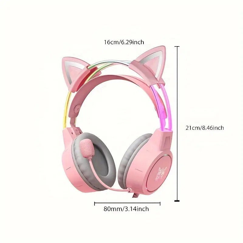 RGB Cat Ear Wired Gaming Headset with Mic