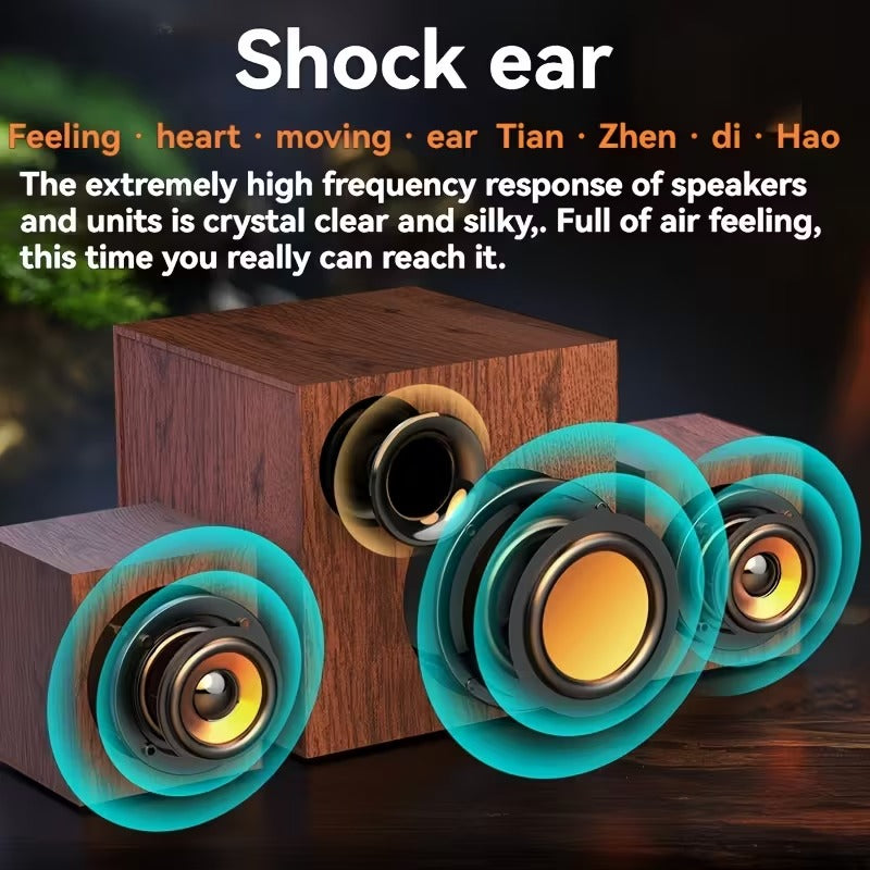 3-in-1 Wooden Computer Speaker System High Sound