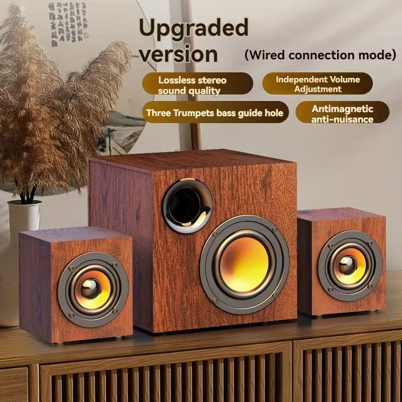 3-in-1 Wooden Computer Speaker System High Sound