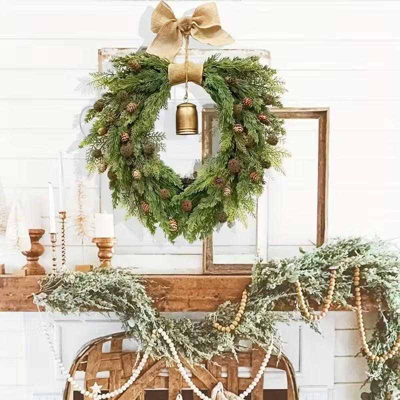 Norfolk Pine Christmas Wreath with Bells and Ribbon