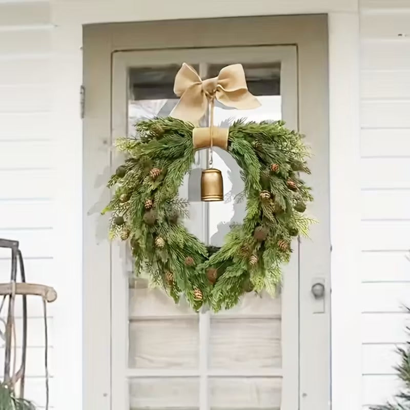 Norfolk Pine Christmas Wreath with Bells and Ribbon
