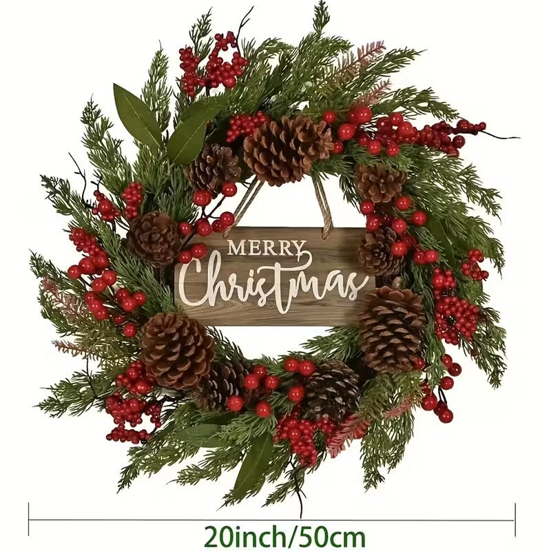 Farmhouse Christmas Wreath with Pine Cones & Berries