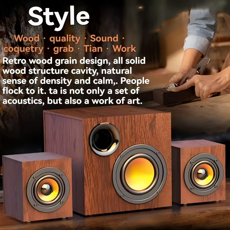 3-in-1 Wooden Computer Speaker System High Sound