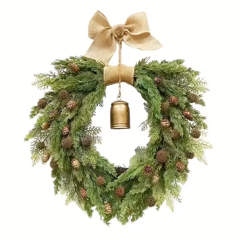 Norfolk Pine Christmas Wreath with Bells and Ribbon