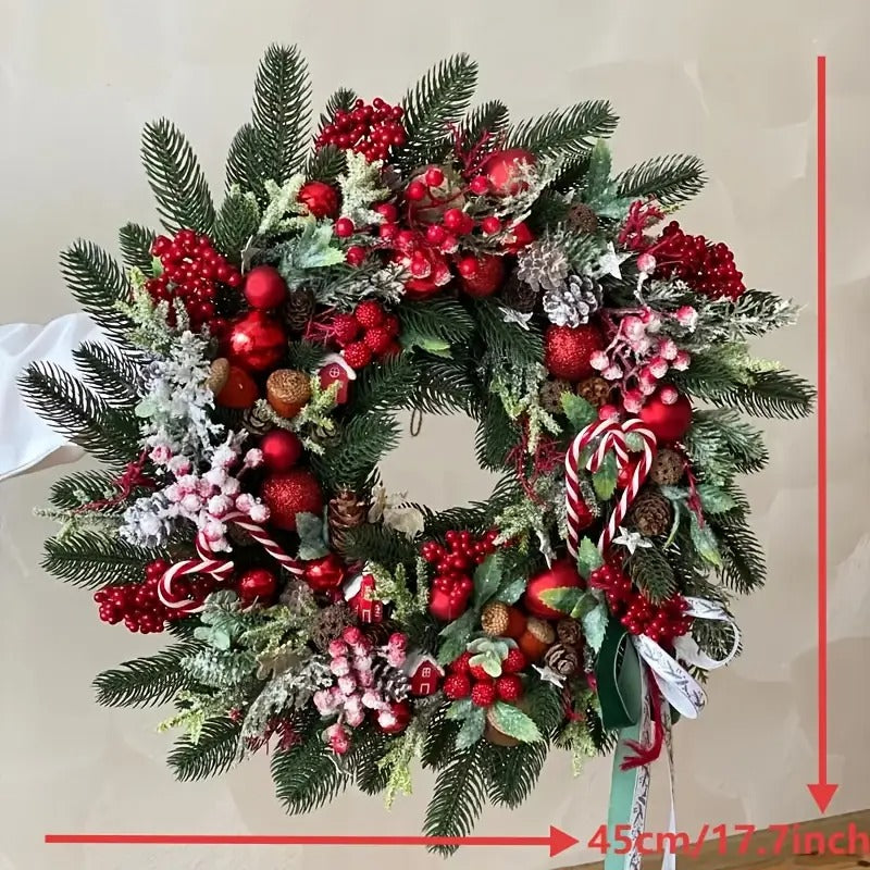 Christmas Wreath with Red Berries and Pine Cones
