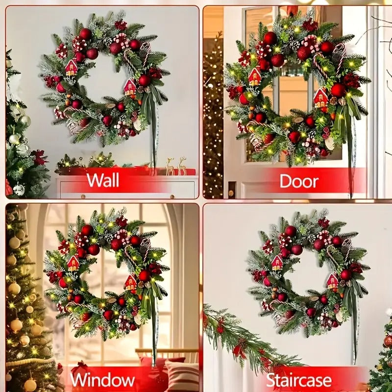 Christmas Wreath with Red Berries, Pine Cones & Candy Accents