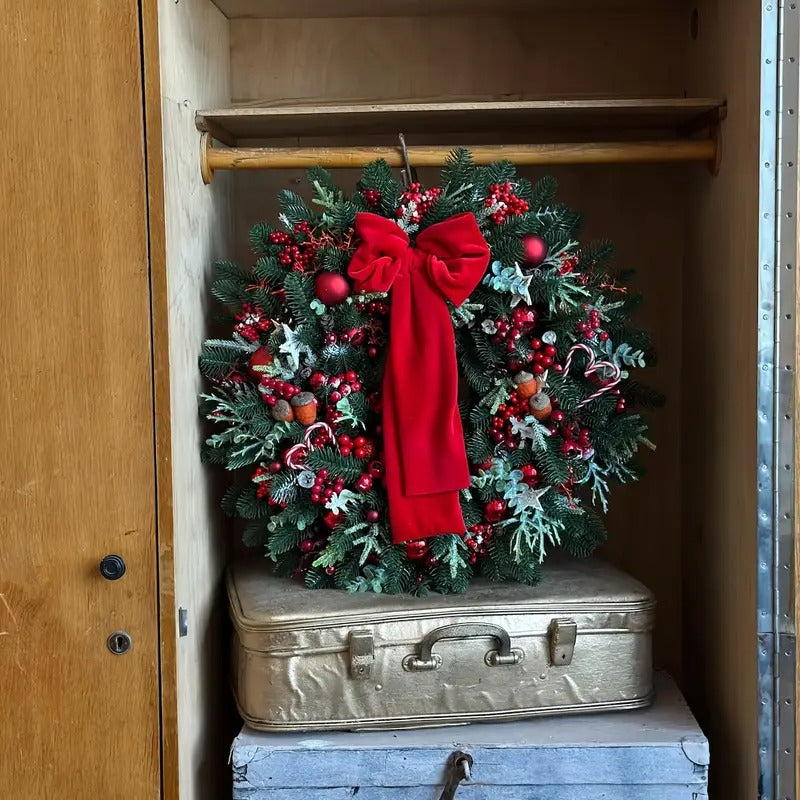 Artificial Christmas Wreath with Red Bow